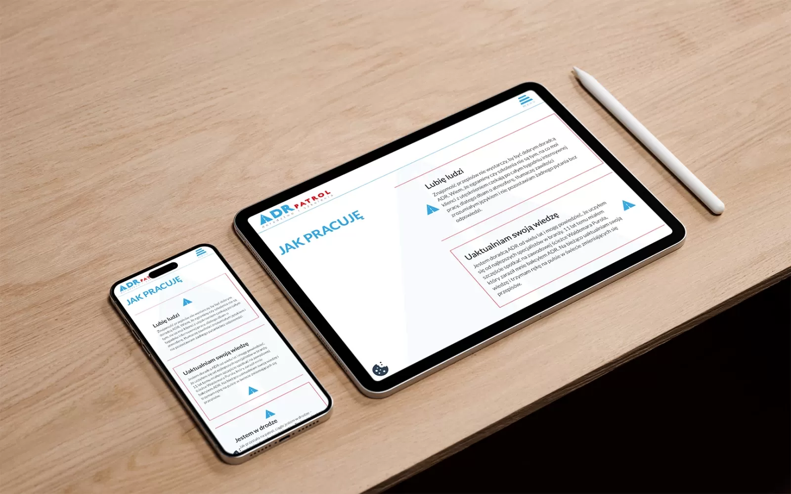 Tablet i smartfon ze stroną ADR Patrol